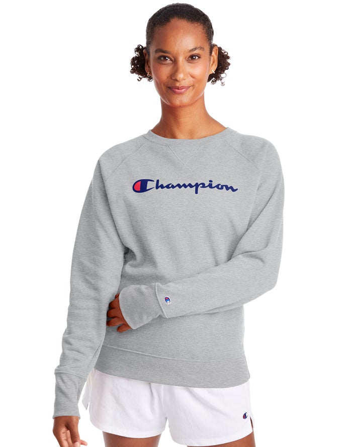 Champion Sweatshirt Dames - Grijs - Powerblend Fleece Classic Crew Script Logo ( 219576-XFI )